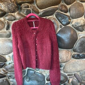 Free People Red Cardigan Plush Cardigan Sweater